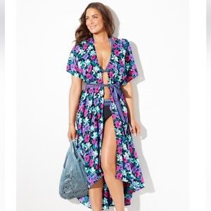 🌺SWIMSUITS FOR ALL CHLOE PLUS SIZE OPEN FRONT KIMONO COVER UP WITH TIE WAIST